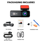 Aprilboy 4K WIFI Dash Cam 2160P Car DVR Support front & rear lens Auto Car Camera with Night Vision G-Sensor 24H Parking Monitor