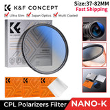 K&F Concept 67mm 77mm 82mm Nano-K CPL Camera Lens Filter Ultra Slim Optics Multi Coated Circular Polarizer with 3 Cleaning Cloth