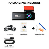 Aprilboy 4K WIFI Dash Cam 2160P Car DVR Support front & rear lens Auto Car Camera with Night Vision G-Sensor 24H Parking Monitor